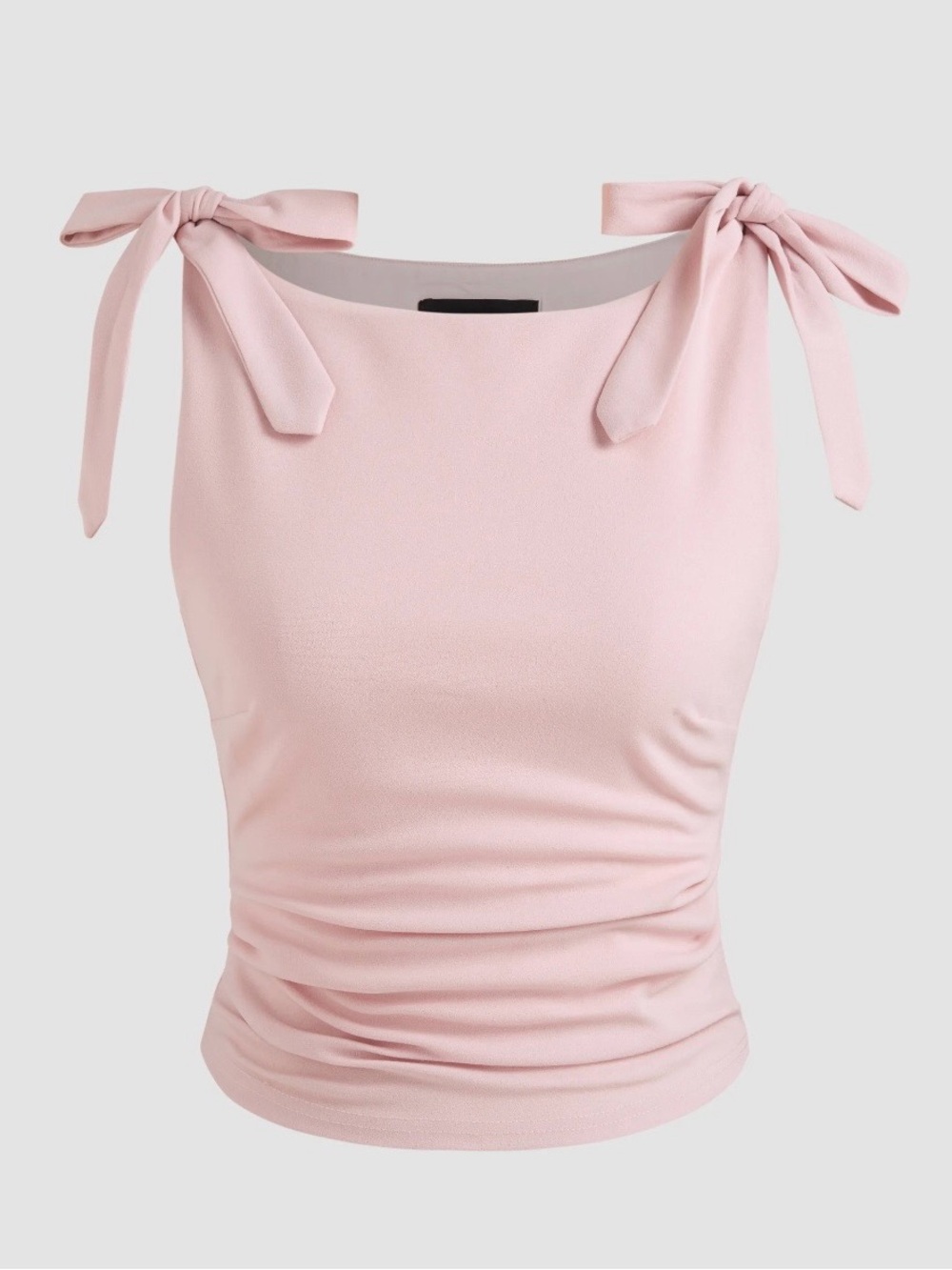 NWT Cider Light Pink Jersey Scoop Neckline Solid Bowknot Ruched Crop Tank Top
